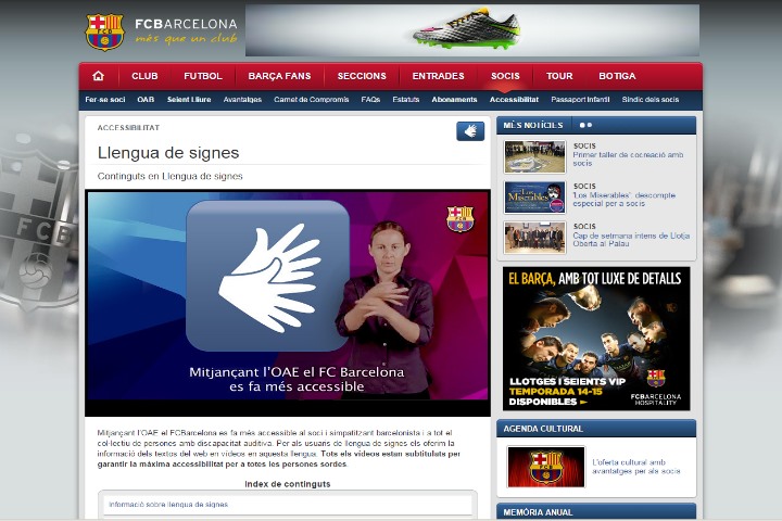 Captura amb el web accessible del FCBarcelona